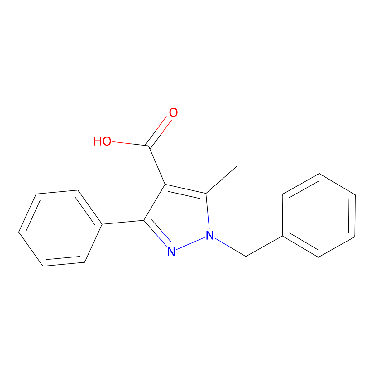 1-benzyl-5-methyl-3-phenyl-1H-pyrazole-4-carboxylic acid molecular structure, CAS 1322605-00-4