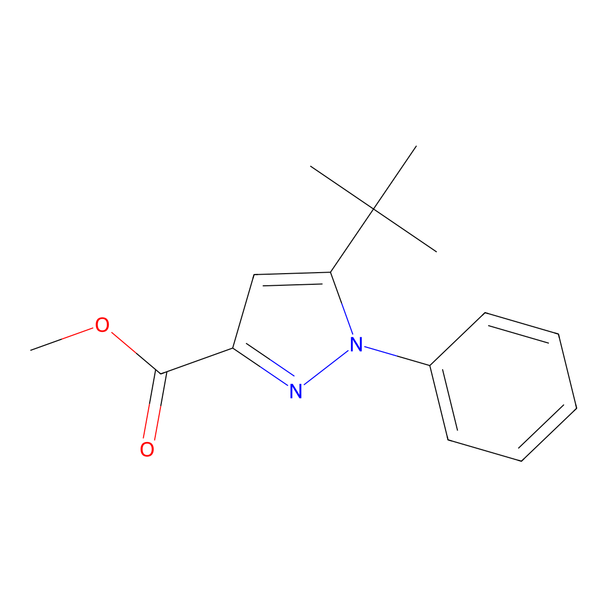 methyl 5-(tert-butyl)-1-phenyl-1H-pyrazole-3-carboxylate molecular structure, CAS 1322605-01-5