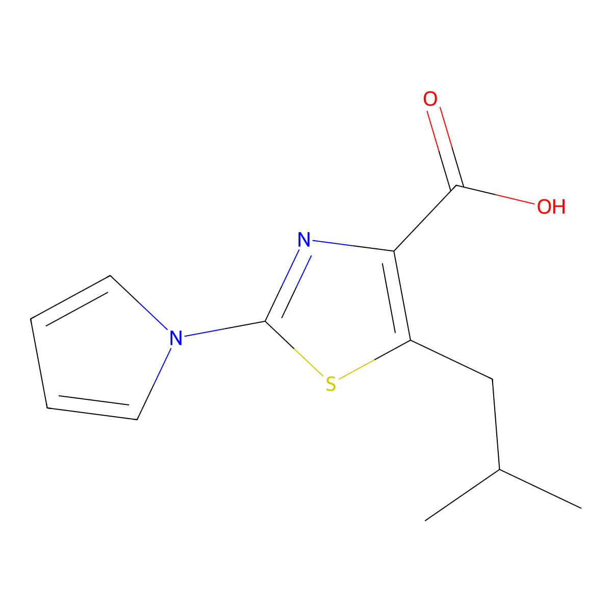 5-(2-methylpropyl)-2-(1H-pyrrol-1-yl)-1,3-thiazole-4-carboxylic acid molecular structure, CAS 1322605-06-0