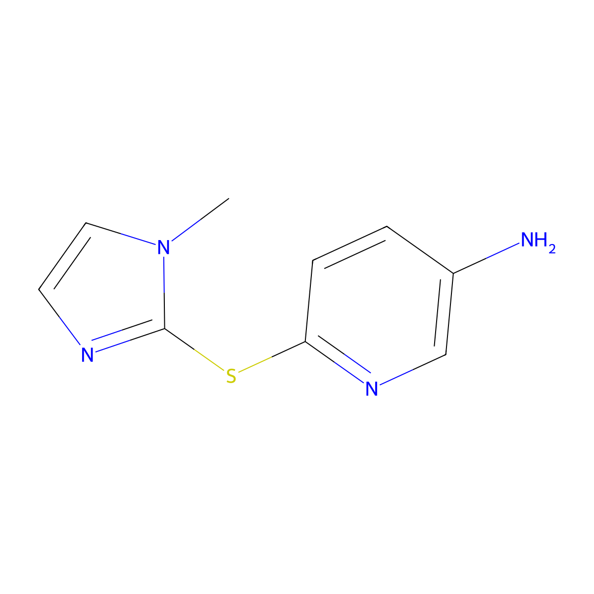 6-[(1-methyl-1H-imidazol-2-yl)sulfanyl]pyridin-3-amine molecular structure, CAS 1322605-10-6