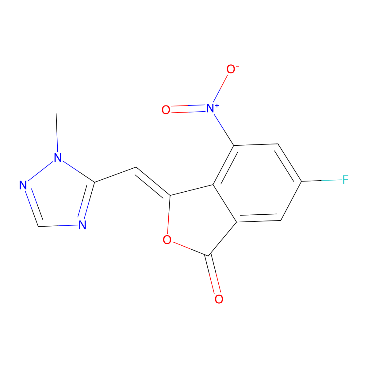1(3H)-Isobenzofuranone, 6-fluoro-3-((1-methyl-1H-1,2,4-triazol-5-yl)methylene)-4-nitro-, (3Z)- molecular structure, CAS 1322616-34-1