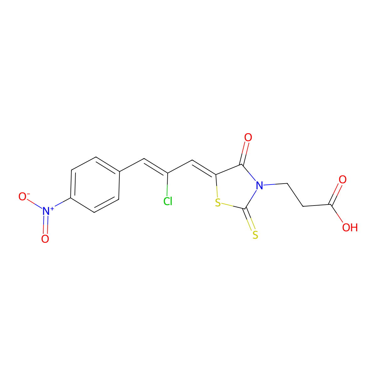 5-[2-Chloro-3-(4-nitrophenyl)-2-propen-1-ylidene]-4-oxo-2-thioxo-3-thiazolidinepropanoic acid molecular structure, CAS 132272-16-3