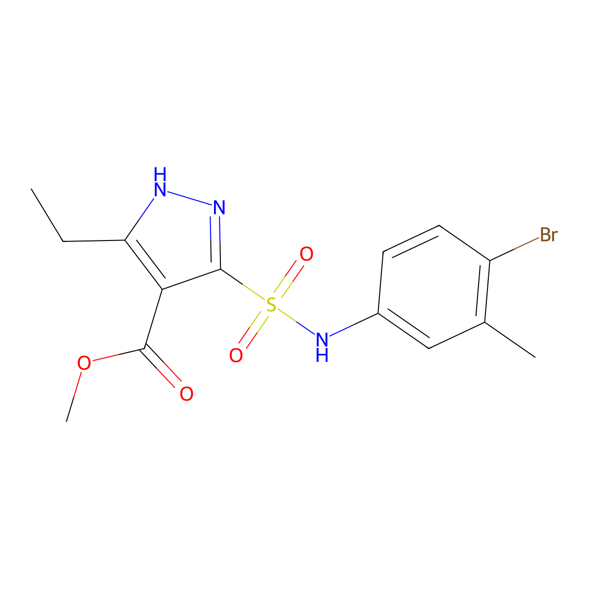methyl 5-(N-(4-bromo-3-methylphenyl)sulfamoyl)-3-ethyl-1H-pyrazole-4-carboxylate molecular structure, CAS 1322721-90-3