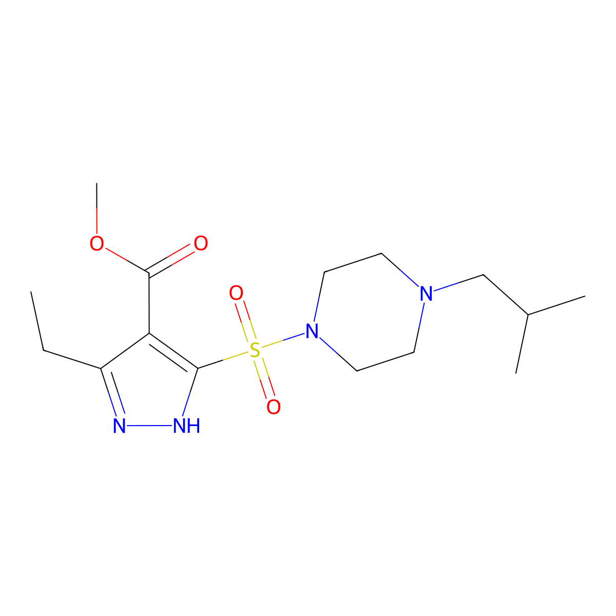 methyl 3-ethyl-5-((4-isobutylpiperazin-1-yl)sulfonyl)-1H-pyrazole-4-carboxylate molecular structure, CAS 1322721-99-2
