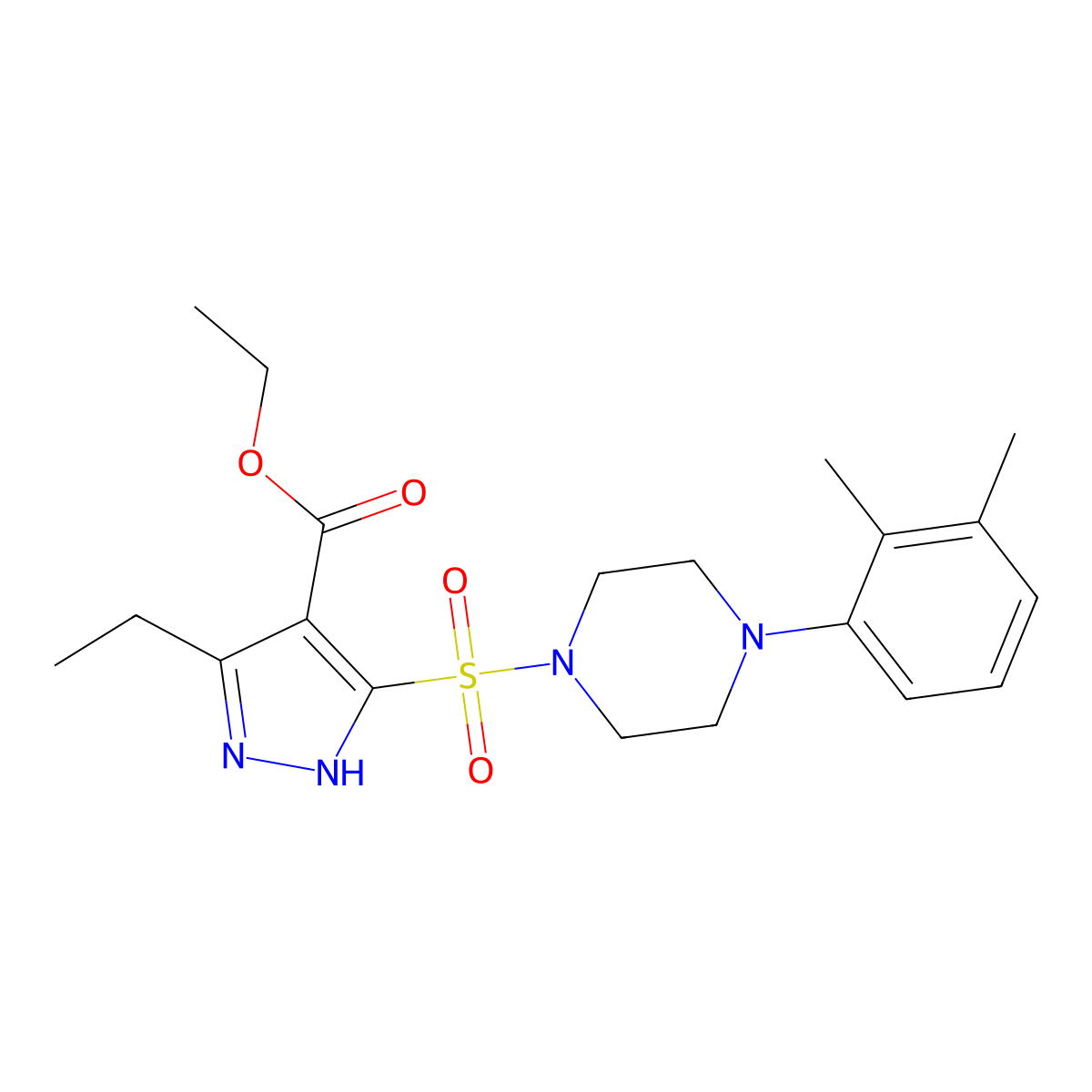 ethyl 5-((4-(2,3-dimethylphenyl)piperazin-1-yl)sulfonyl)-3-ethyl-1H-pyrazole-4-carboxylate molecular structure, CAS 1322723-31-8