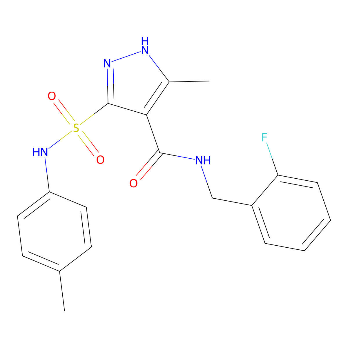 N-[(2-fluorophenyl)methyl]-3-methyl-5-[(4-methylphenyl)sulfamoyl]-1H-pyrazole-4-carboxamide molecular structure, CAS 1322726-58-8