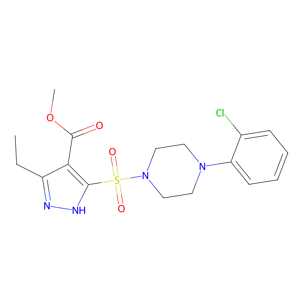 methyl 5-((4-(2-chlorophenyl)piperazin-1-yl)sulfonyl)-3-ethyl-1H-pyrazole-4-carboxylate molecular structure, CAS 1322731-94-1