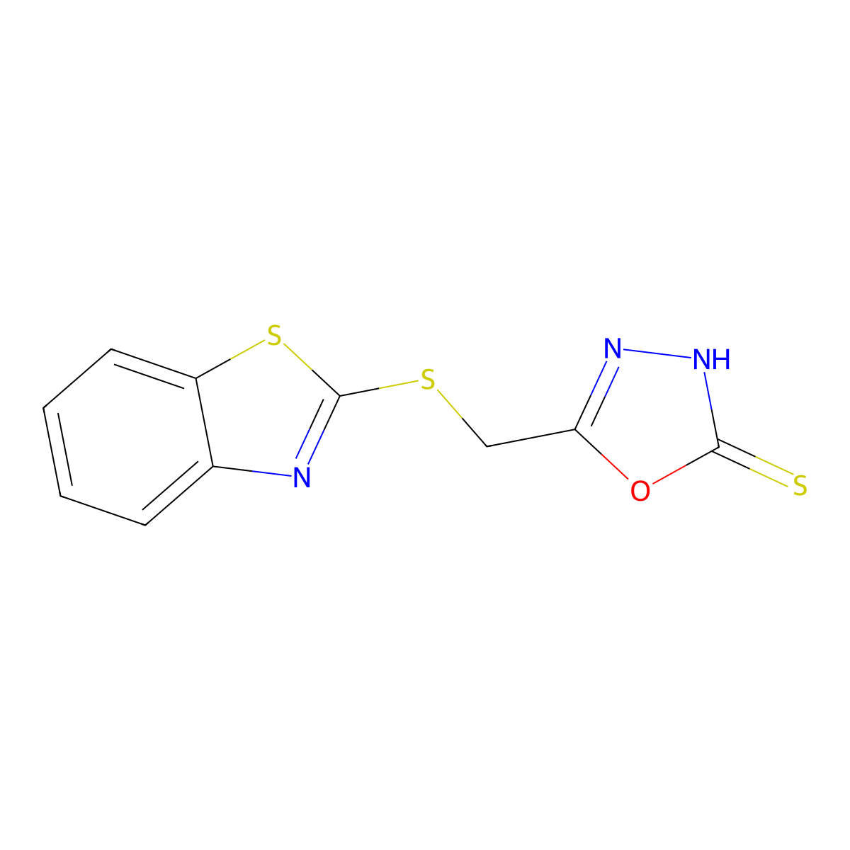 5-((benzo[d]thiazol-2-ylthio)methyl)-1,3,4-oxadiazole-2(3H)-thione molecular structure, CAS 132274-57-8