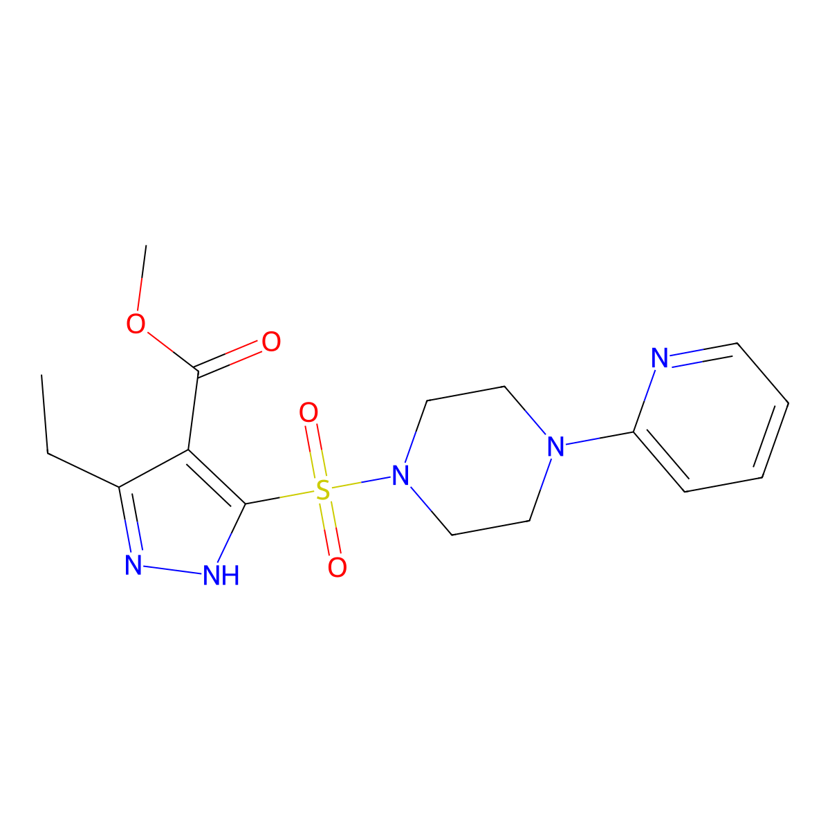 methyl 3-ethyl-5-((4-(pyridin-2-yl)piperazin-1-yl)sulfonyl)-1H-pyrazole-4-carboxylate molecular structure, CAS 1322746-70-2