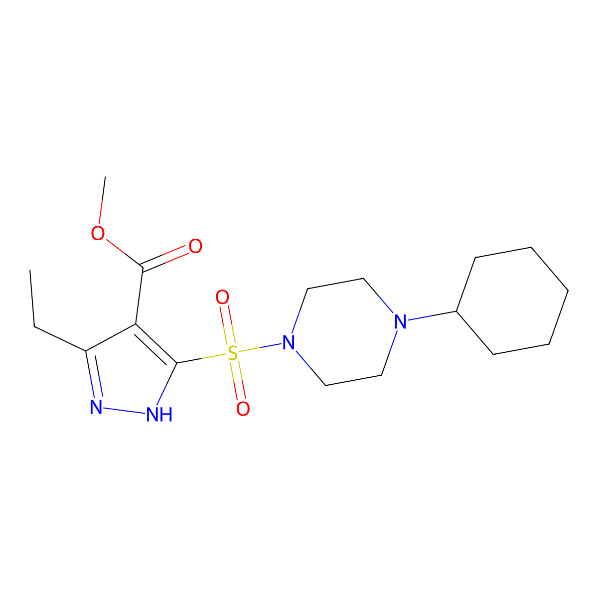 methyl 5-[(4-cyclohexylpiperazin-1-yl)sulfonyl]-3-ethyl-1H-pyrazole-4-carboxylate molecular structure, CAS 1322748-17-3