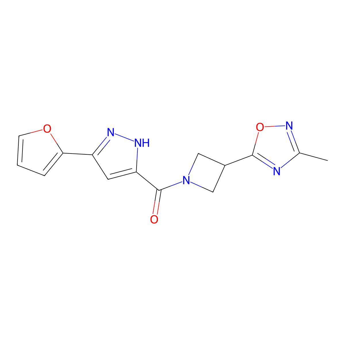 (3-(furan-2-yl)-1H-pyrazol-5-yl)(3-(3-methyl-1,2,4-oxadiazol-5-yl)azetidin-1-yl)methanone molecular structure, CAS 1322749-54-1