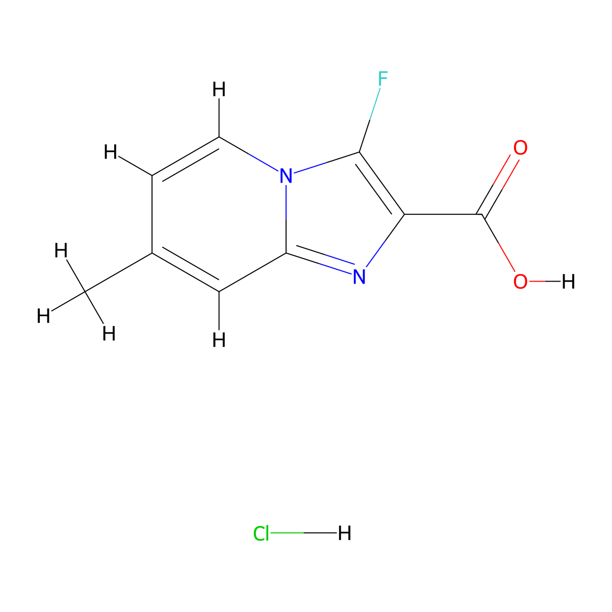 3-Fluoro-7-methylimidazo[1,2-a]pyridine-2-carboxylic acid hydrochloride molecular structure, CAS 1322749-72-3