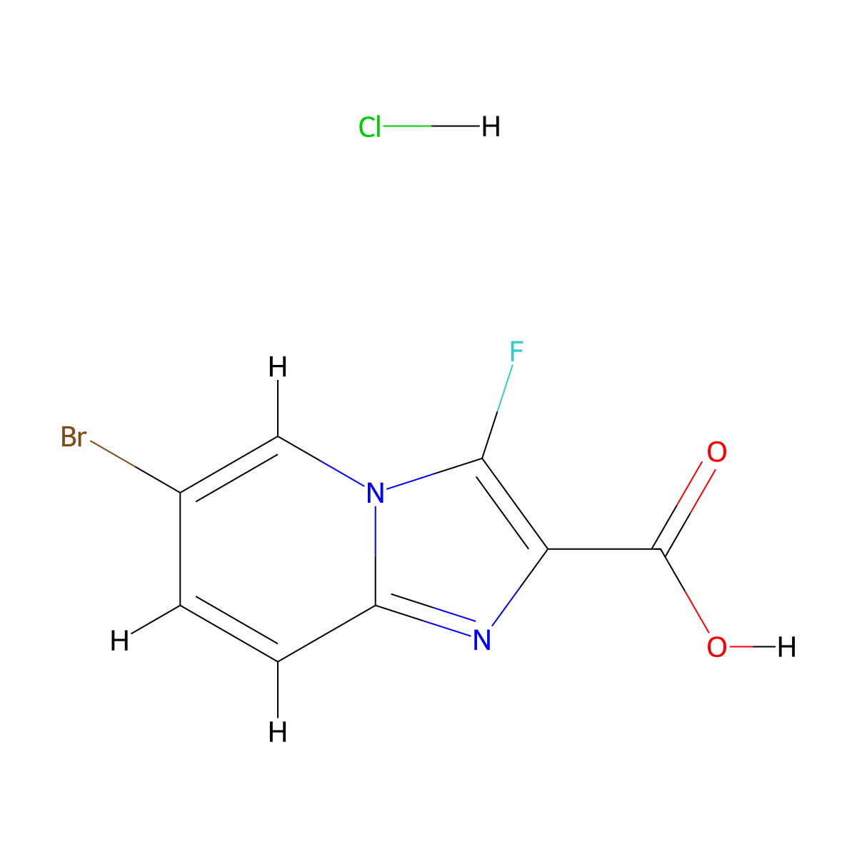 6-Bromo-3-fluoroimidazo(1,2-a)pyridine-2-carboxylic acid hydrochloride molecular structure, CAS 1322749-73-4