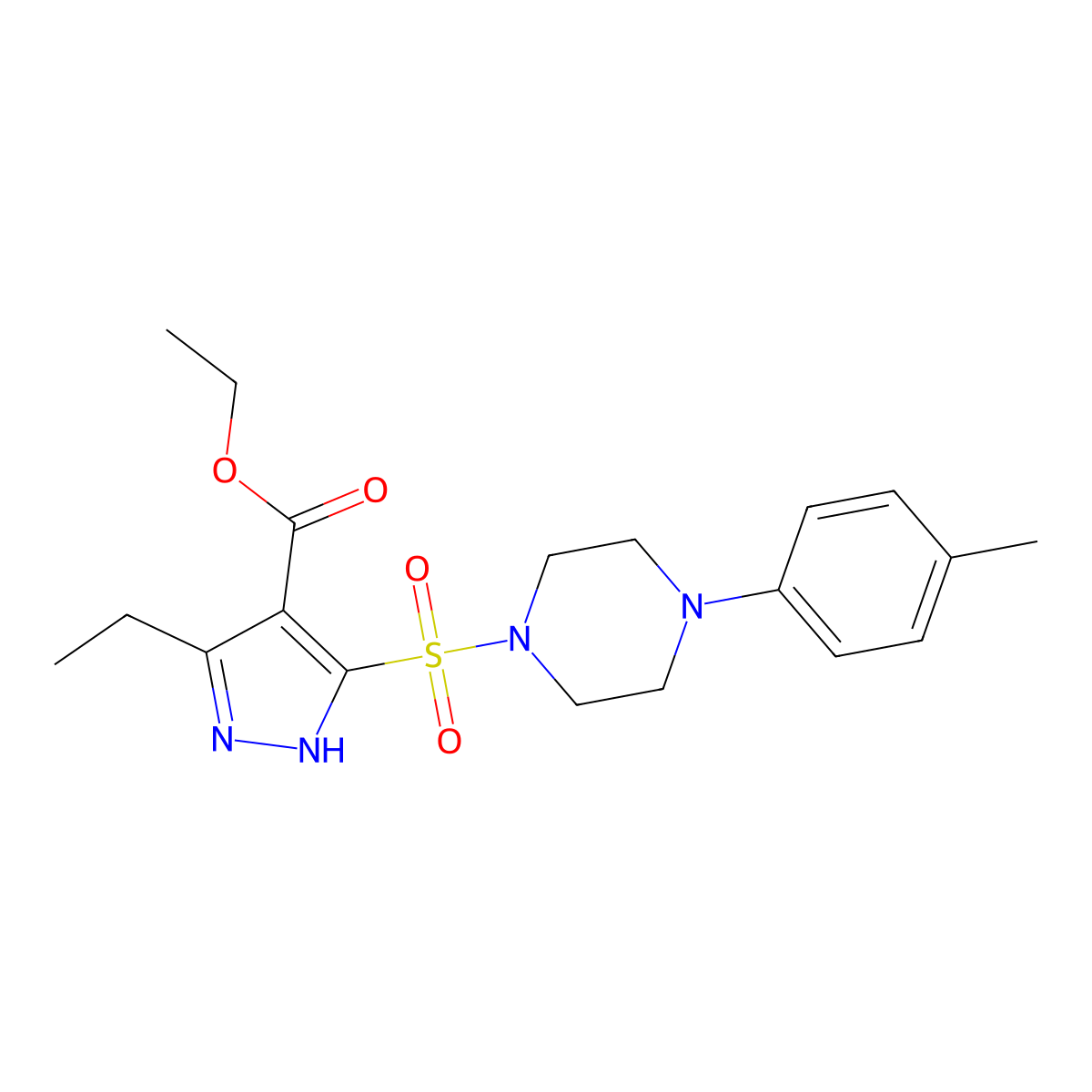 ethyl 3-ethyl-5-((4-(p-tolyl)piperazin-1-yl)sulfonyl)-1H-pyrazole-4-carboxylate molecular structure, CAS 1322789-35-4