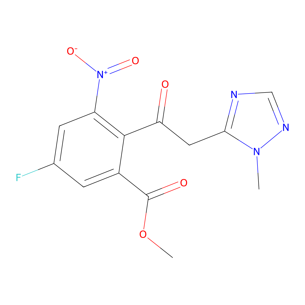 methyl 5-fluoro-2-(2-(1-methyl-1H-1,2,4-triazol-5-yl)acetyl)-3-nitrobenzoate molecular structure, CAS 1322879-81-1