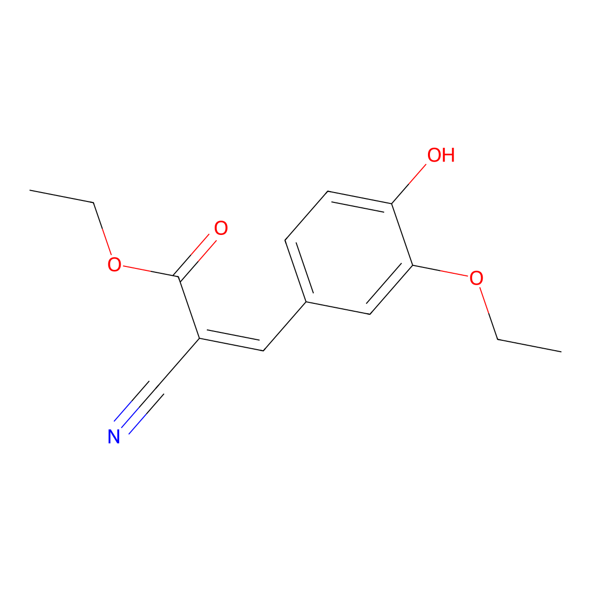 2-Propenoic acid, 2-cyano-3-(3-ethoxy-4-hydroxyphenyl)-, ethyl ester molecular structure, CAS 13229-95-3