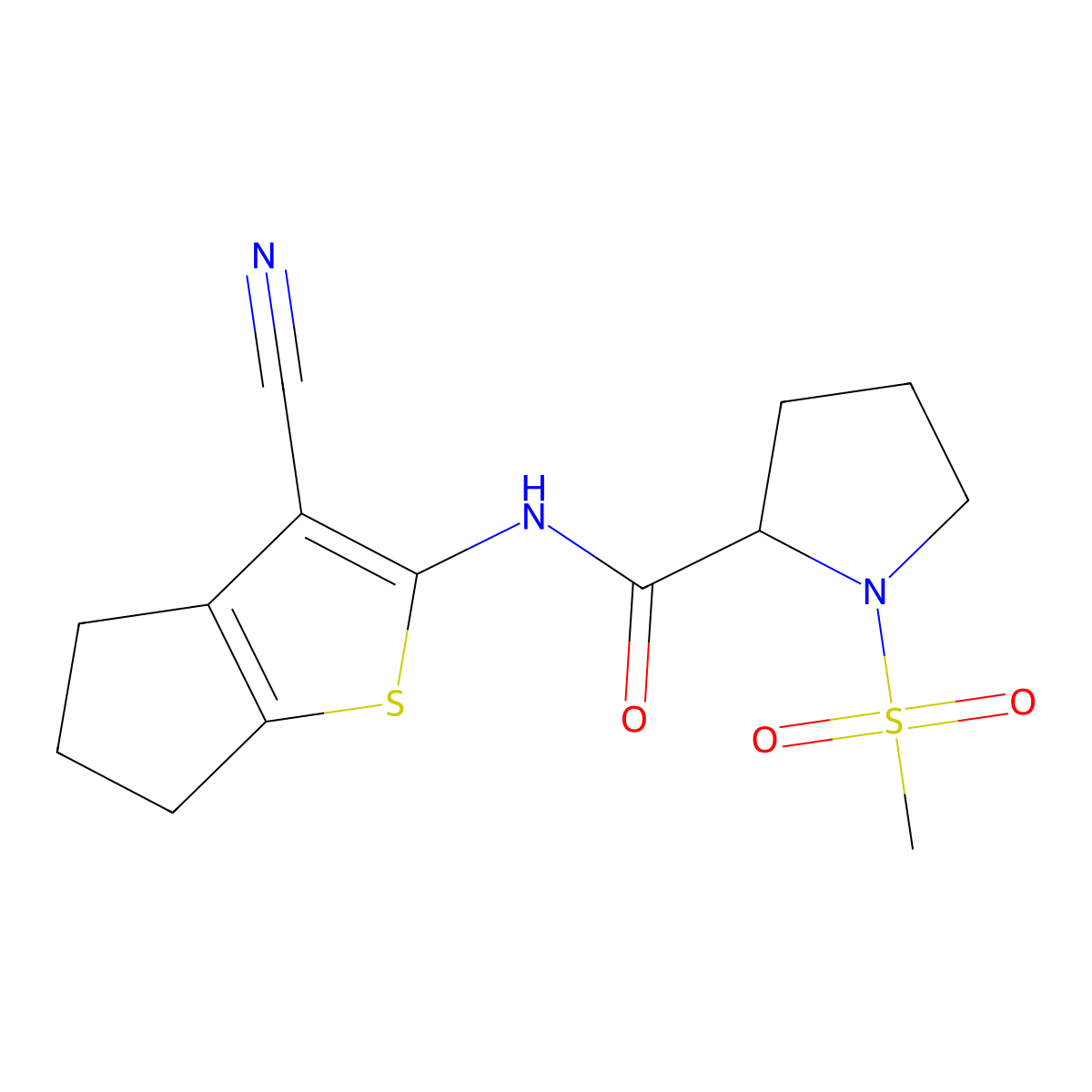 N-(3-cyano-5,6-dihydro-4H-cyclopenta[b]thiophen-2-yl)-1-(methylsulfonyl)pyrrolidine-2-carboxamide molecular structure, CAS 1322979-86-1