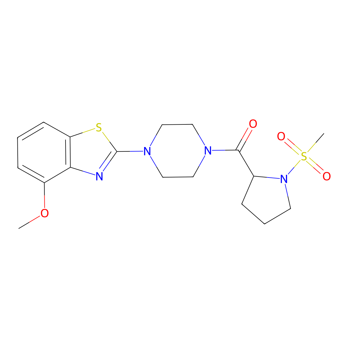 (4-(4-Methoxybenzo[d]thiazol-2-yl)piperazin-1-yl)(1-(methylsulfonyl)pyrrolidin-2-yl)methanone molecular structure, CAS 1323040-95-4