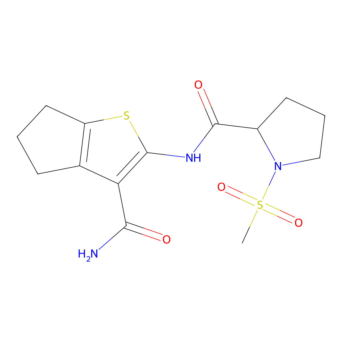 N-(3-carbamoyl-5,6-dihydro-4H-cyclopenta[b]thiophen-2-yl)-1-(methylsulfonyl)pyrrolidine-2-carboxamide molecular structure, CAS 1323105-73-2