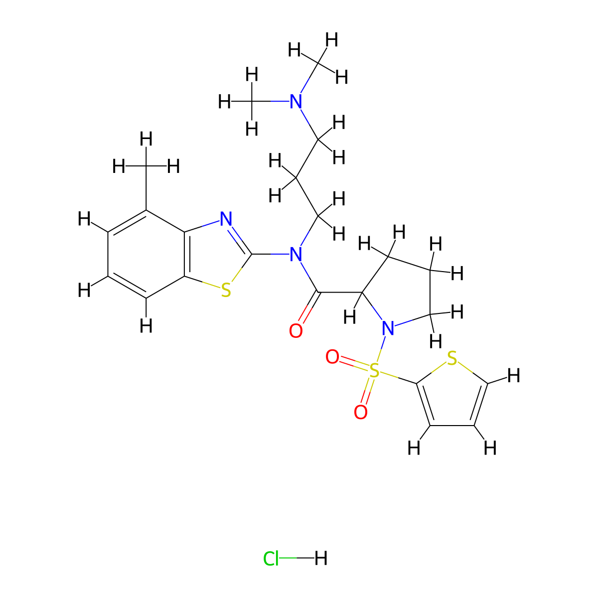 N-(3-(dimethylamino)propyl)-N-(4-methylbenzo[d]thiazol-2-yl)-1-(thiophen-2-ylsulfonyl)pyrrolidine-2-carboxamide hydrochloride molecular structure, CAS 1323113-94-5