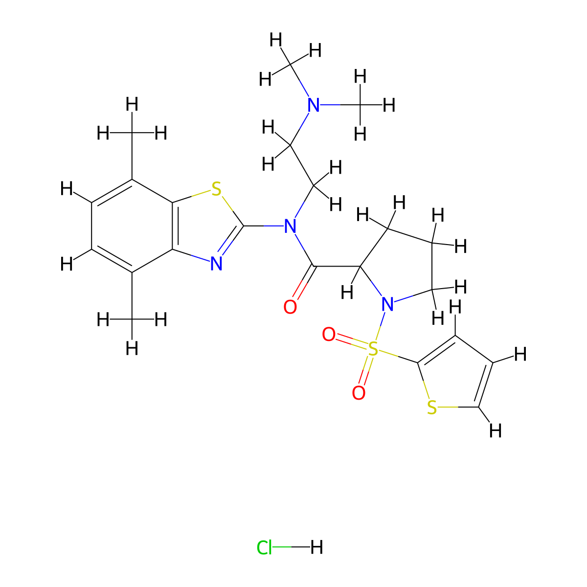N-(2-(dimethylamino)ethyl)-N-(4,7-dimethylbenzo[d]thiazol-2-yl)-1-(thiophen-2-ylsulfonyl)pyrrolidine-2-carboxamide hydrochloride molecular structure, CAS 1323115-11-2
