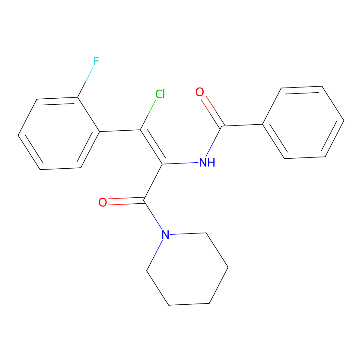 (Z)-N-(1-Chloro-1-(2-fluorophenyl)-3-oxo-3-(piperidin-1-yl)prop-1-en-2-yl)benzamide molecular structure, CAS 1323140-60-8