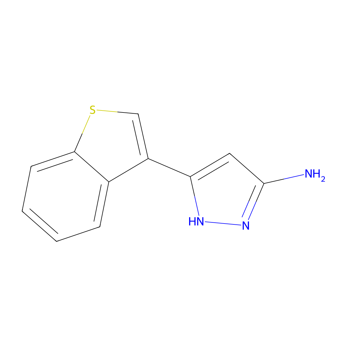 5-(1-benzothiophen-3-yl)-1H-pyrazol-3-amine molecular structure, CAS 1323152-23-3