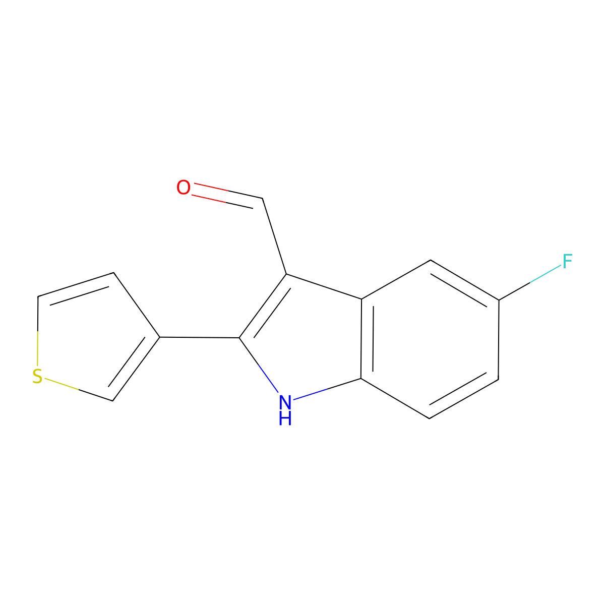5-Fluoro-2-(thiophen-3-yl)-1H-indole-3-carbaldehyde molecular structure, CAS 1323192-63-7