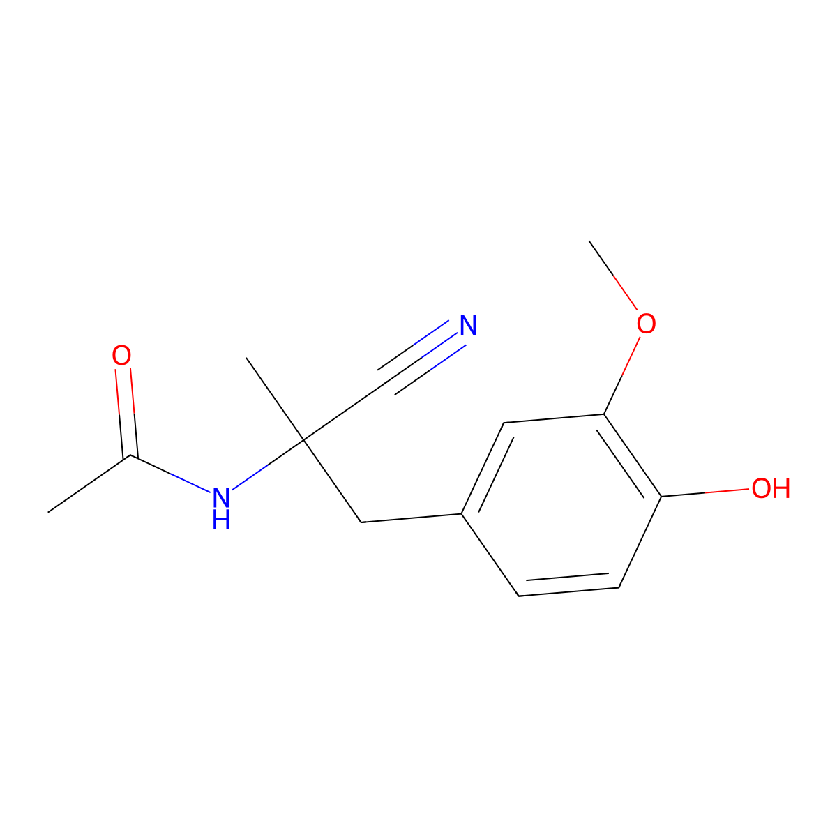 (-)-N-(1-Cyano-1-vanillylethyl)acetamide molecular structure, CAS 13232-83-2