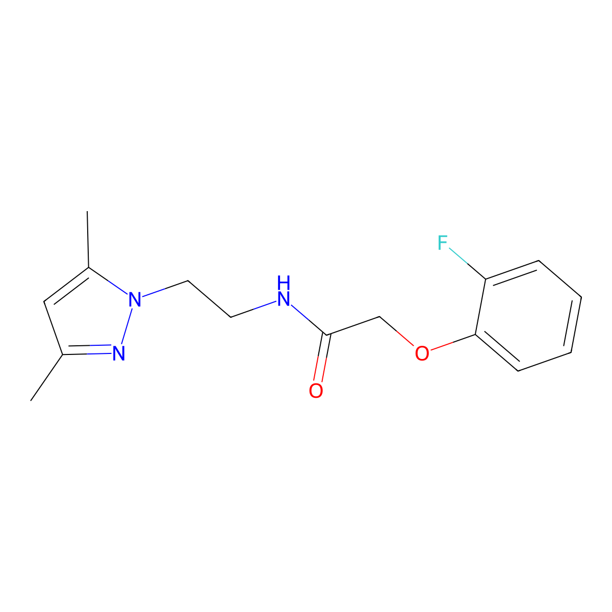 N-(2-(3,5-dimethyl-1H-pyrazol-1-yl)ethyl)-2-(2-fluorophenoxy)acetamide molecular structure, CAS 1323293-20-4
