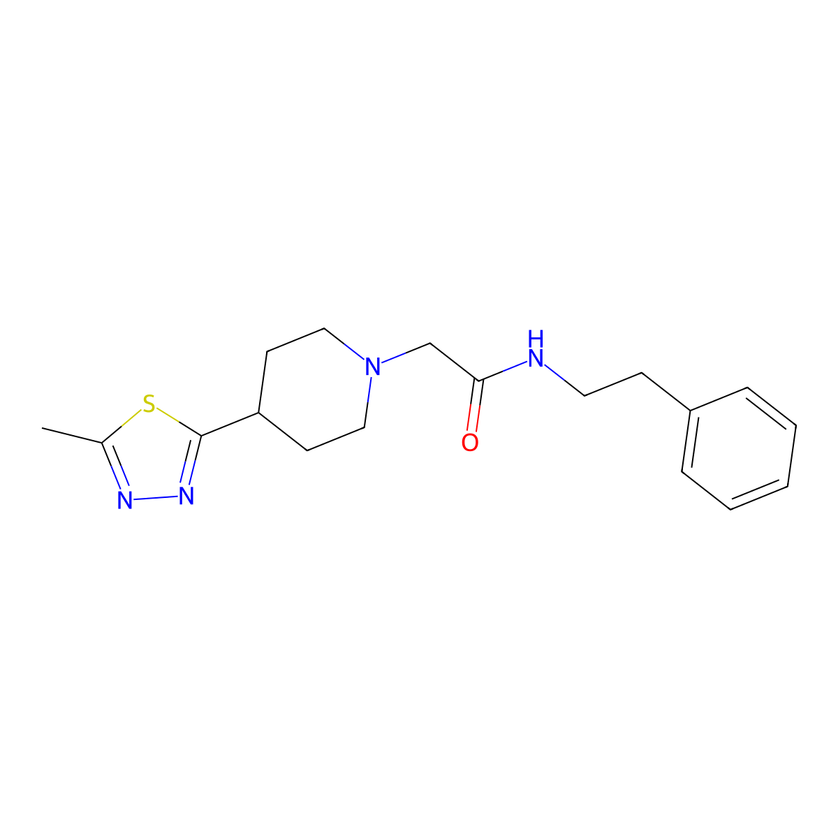 2-(4-(5-methyl-1,3,4-thiadiazol-2-yl)piperidin-1-yl)-N-phenethylacetamide molecular structure, CAS 1323313-70-7