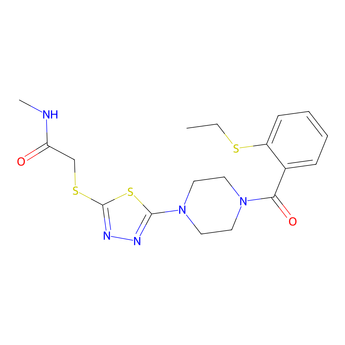 2-((5-(4-(2-(ethylthio)benzoyl)piperazin-1-yl)-1,3,4-thiadiazol-2-yl)thio)-N-methylacetamide molecular structure, CAS 1323314-33-5