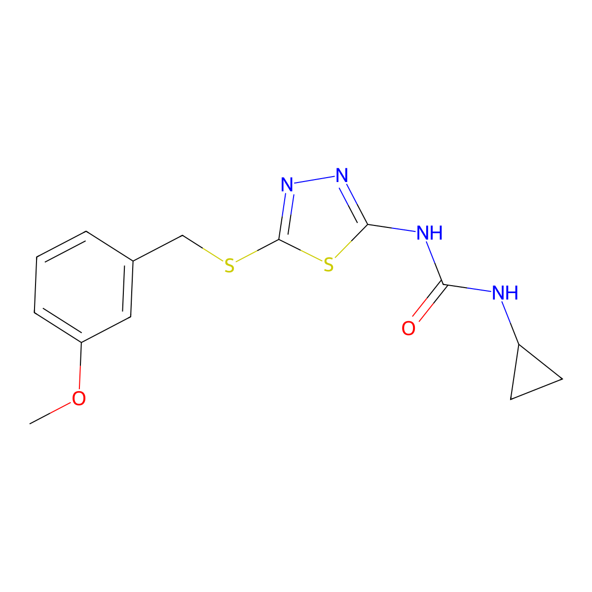 1-Cyclopropyl-3-(5-((3-methoxybenzyl)thio)-1,3,4-thiadiazol-2-yl)urea molecular structure, CAS 1323316-37-5