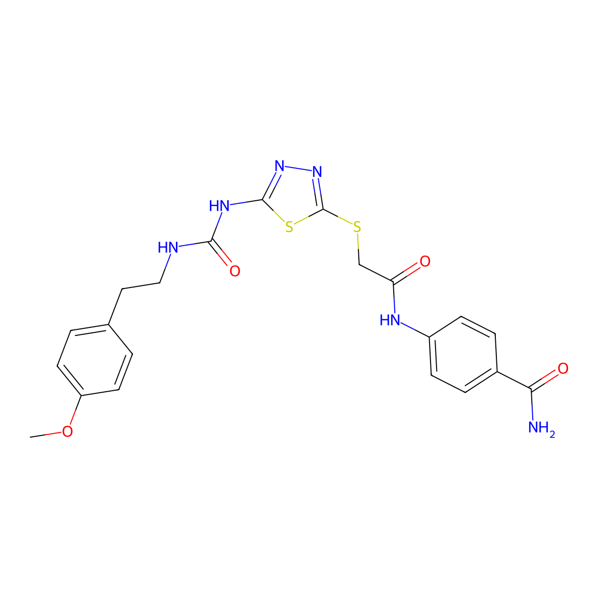4-(2-((5-(3-(4-Methoxyphenethyl)ureido)-1,3,4-thiadiazol-2-yl)thio)acetamido)benzamide molecular structure, CAS 1323316-64-8
