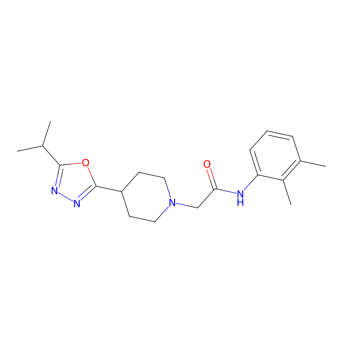 N-(2,3-dimethylphenyl)-2-{4-[5-(propan-2-yl)-1,3,4-oxadiazol-2-yl]piperidin-1-yl}acetamide molecular structure, CAS 1323325-81-0