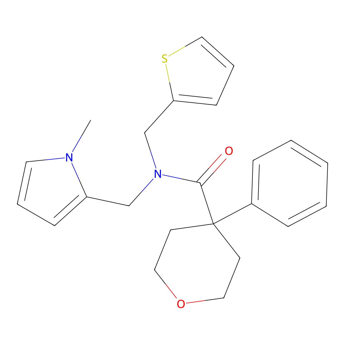 N-[(1-methyl-1H-pyrrol-2-yl)methyl]-4-phenyl-N-[(thiophen-2-yl)methyl]oxane-4-carboxamide molecular structure, CAS 1323326-84-6