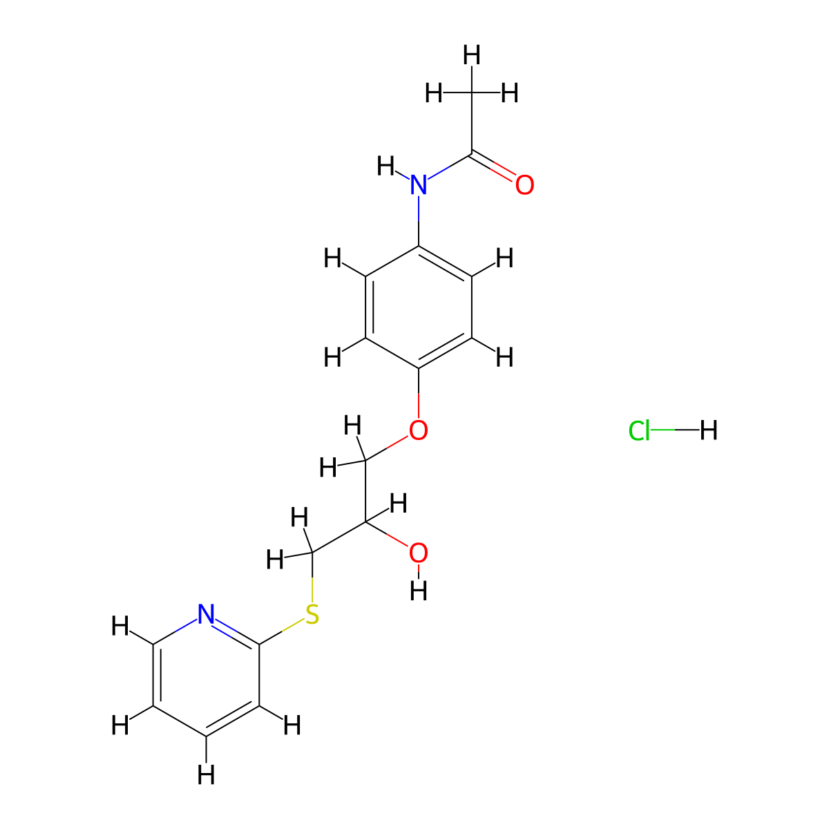 N-(4-(2-hydroxy-3-(pyridin-2-ylthio)propoxy)phenyl)acetamide hydrochloride molecular structure, CAS 1323330-61-5