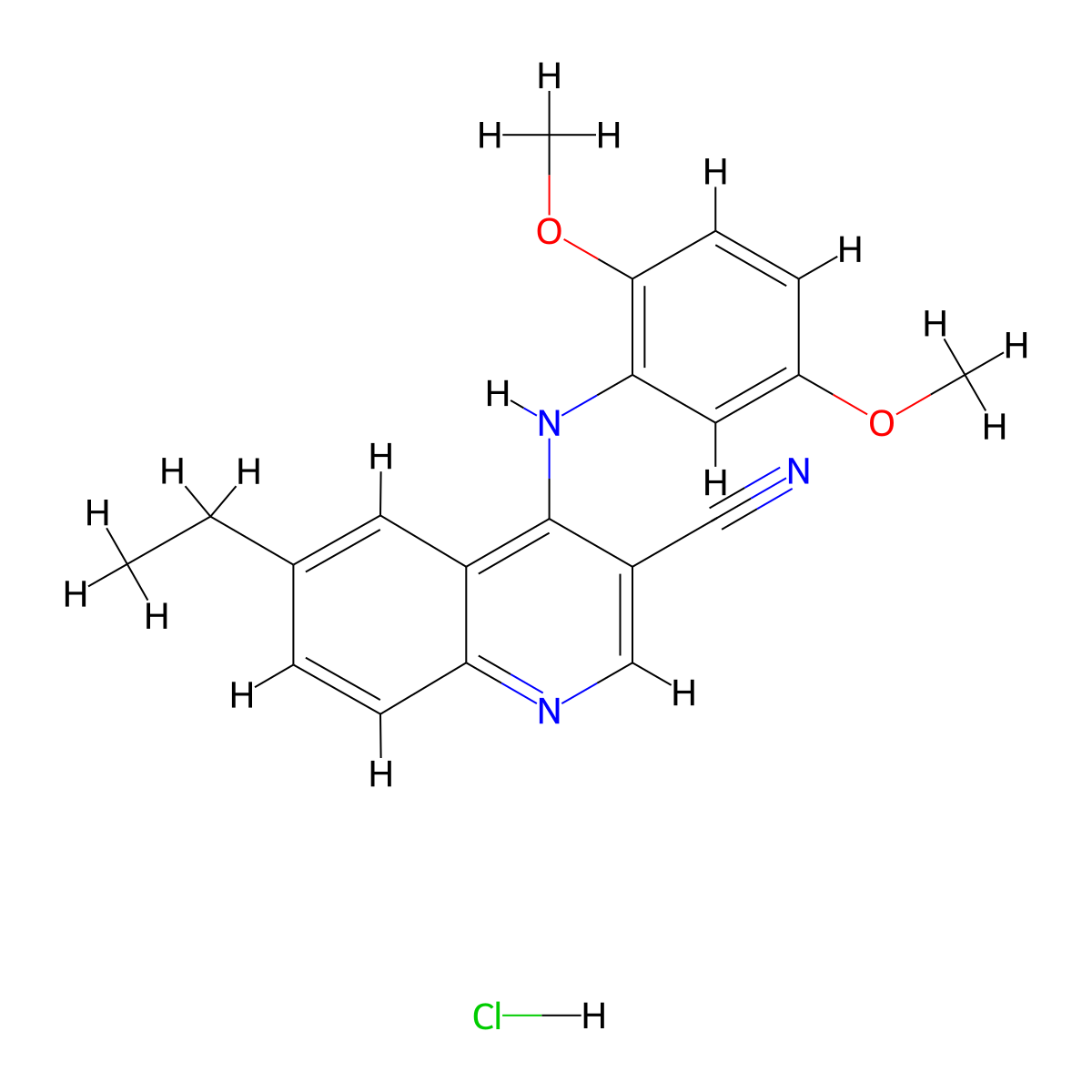 4-((2,5-Dimethoxyphenyl)amino)-6-ethylquinoline-3-carbonitrile hydrochloride molecular structure, CAS 1323330-64-8