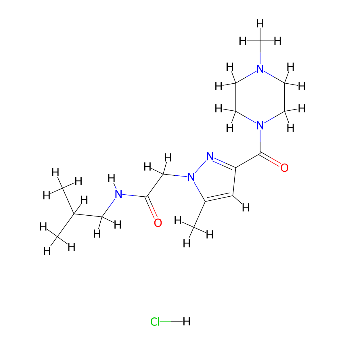 N-isobutyl-2-(5-methyl-3-(4-methylpiperazine-1-carbonyl)-1H-pyrazol-1-yl)acetamide hydrochloride molecular structure, CAS 1323330-65-9