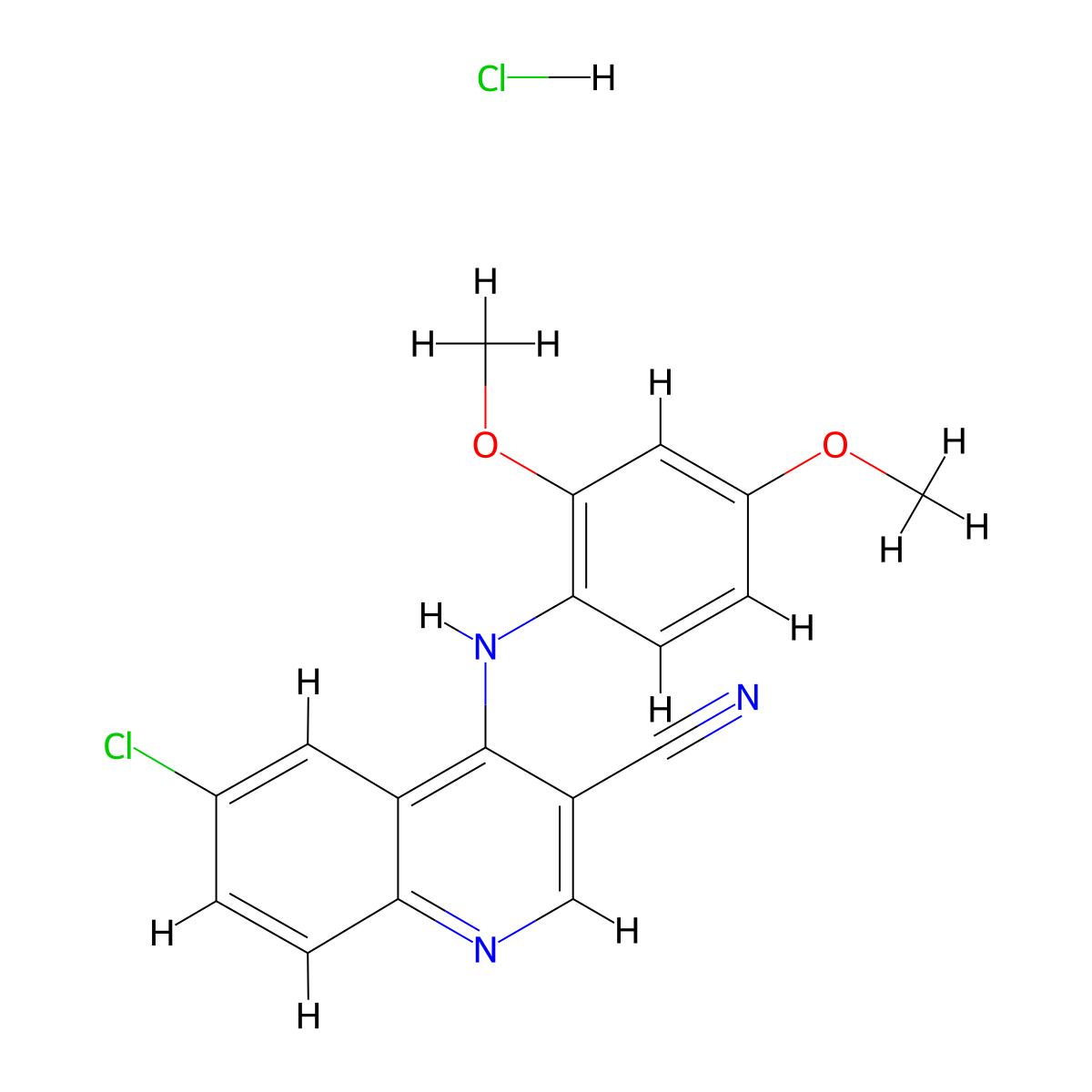 6-Chloro-4-((2,4-dimethoxyphenyl)amino)quinoline-3-carbonitrile hydrochloride molecular structure, CAS 1323330-71-7