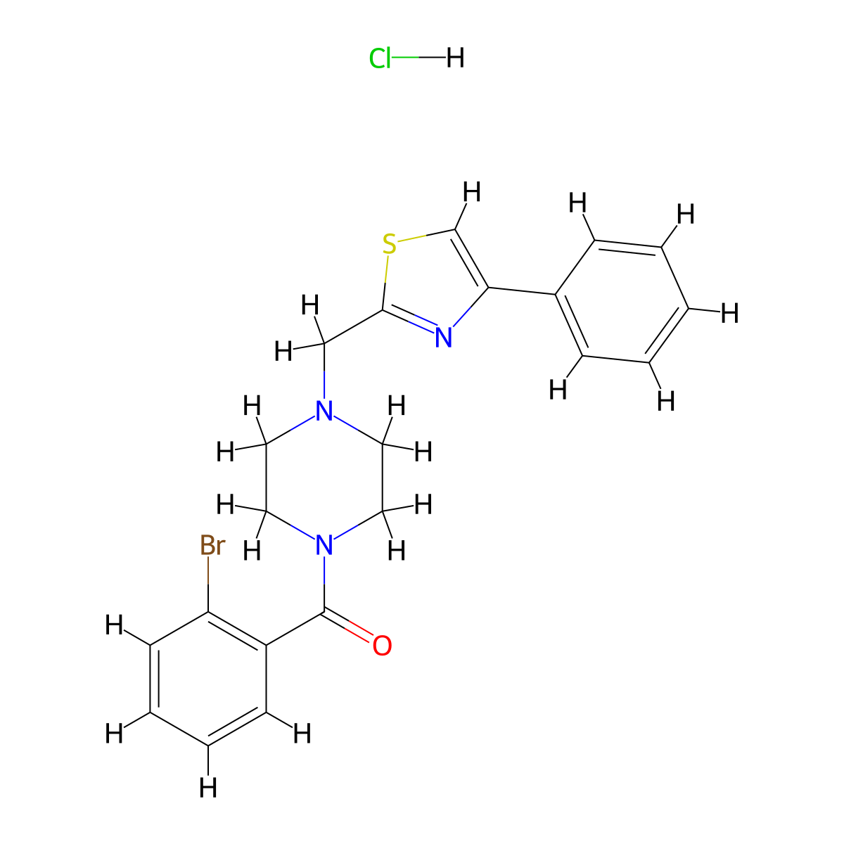 (2-Bromophenyl)(4-((4-phenylthiazol-2-yl)methyl)piperazin-1-yl)methanone hydrochloride molecular structure, CAS 1323331-01-6
