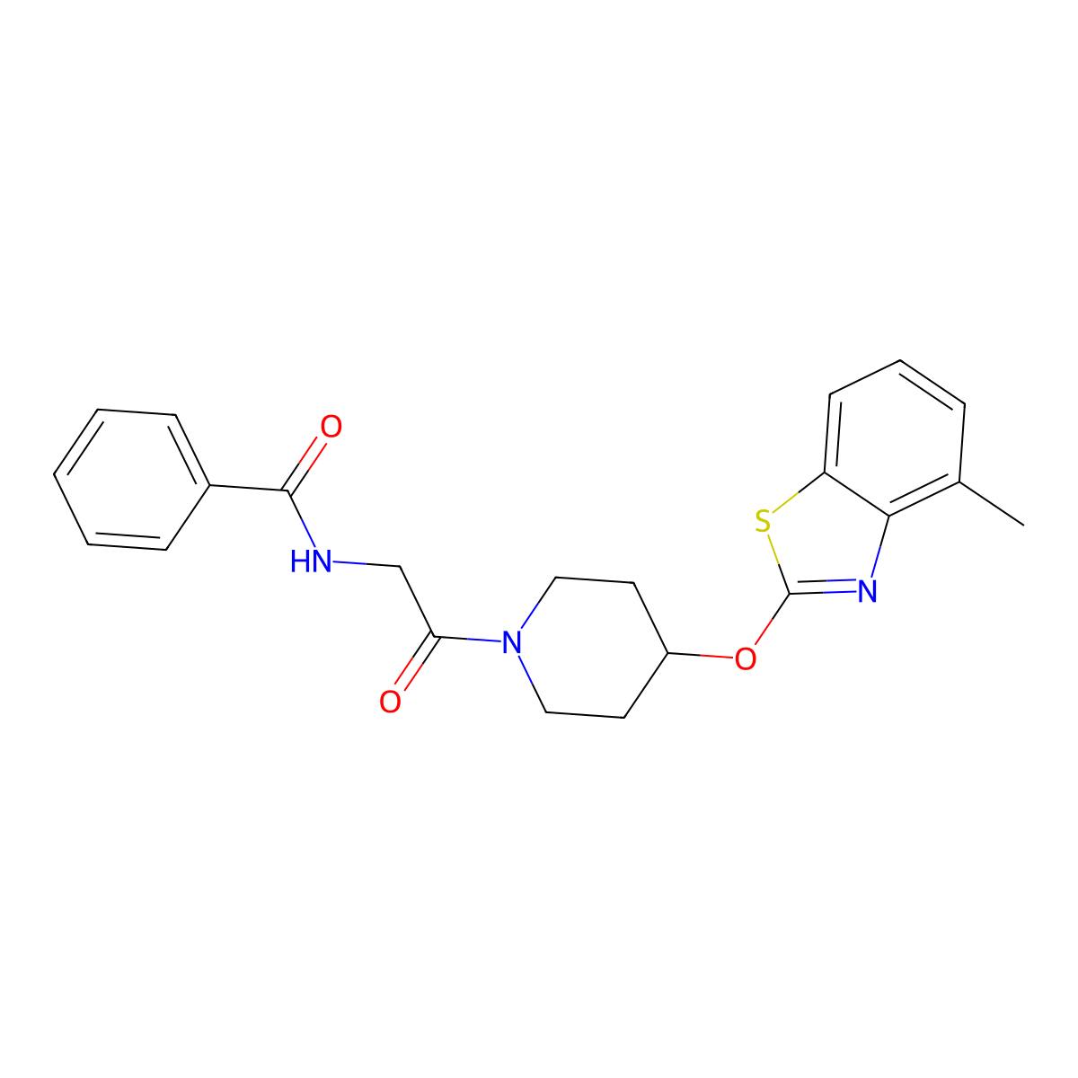 N-(2-(4-((4-methylbenzo[d]thiazol-2-yl)oxy)piperidin-1-yl)-2-oxoethyl)benzamide molecular structure, CAS 1323333-73-8