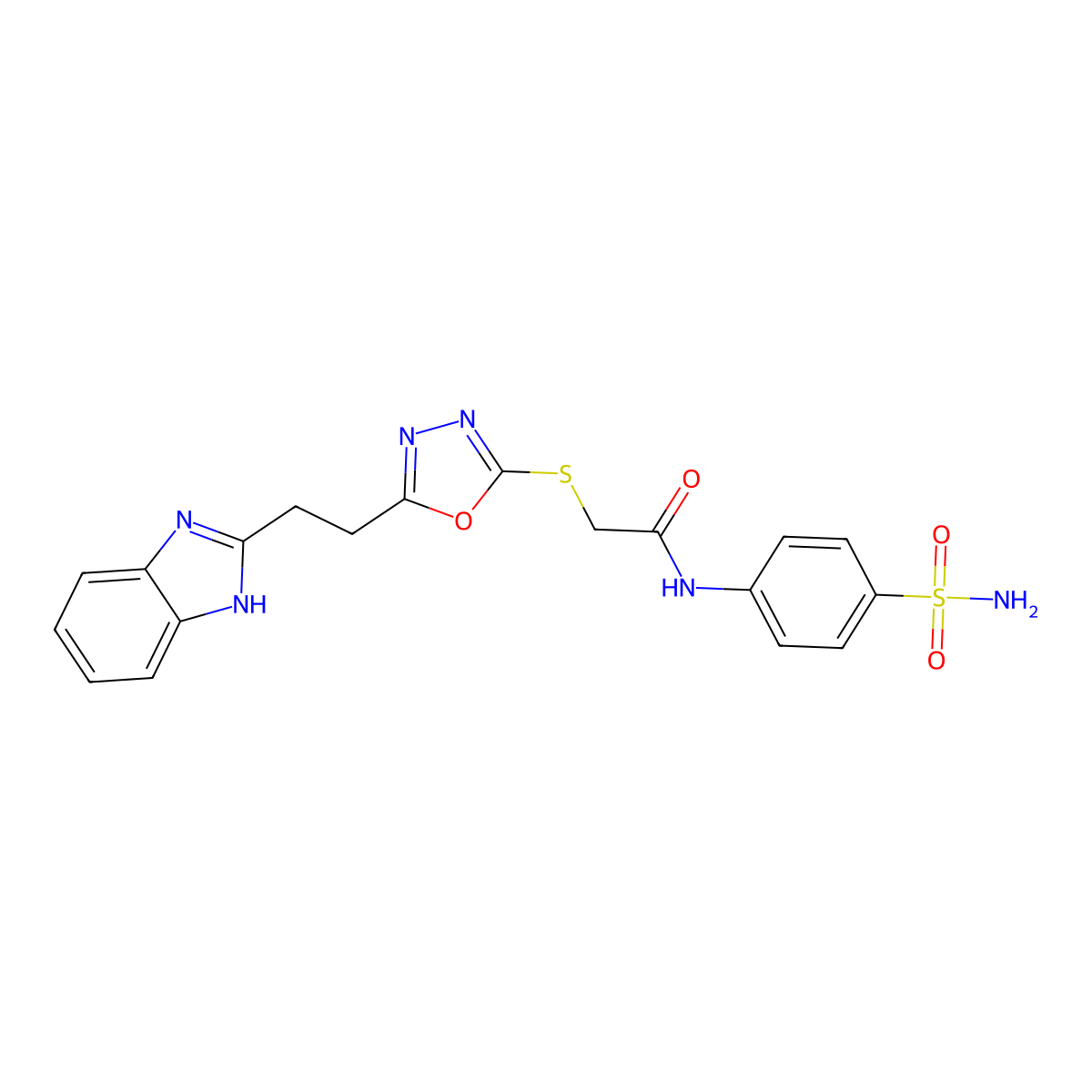 2-((5-(2-(1H-benzo[d]imidazol-2-yl)ethyl)-1,3,4-oxadiazol-2-yl)thio)-N-(4-sulfamoylphenyl)acetamide molecular structure, CAS 1323346-05-9