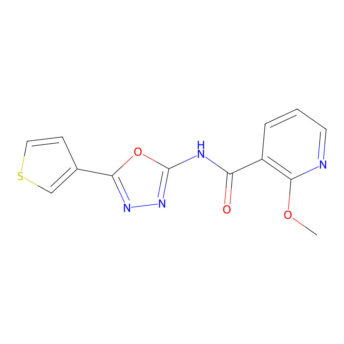 2-methoxy-N-(5-(thiophen-3-yl)-1,3,4-oxadiazol-2-yl)nicotinamide molecular structure, CAS 1323346-25-3