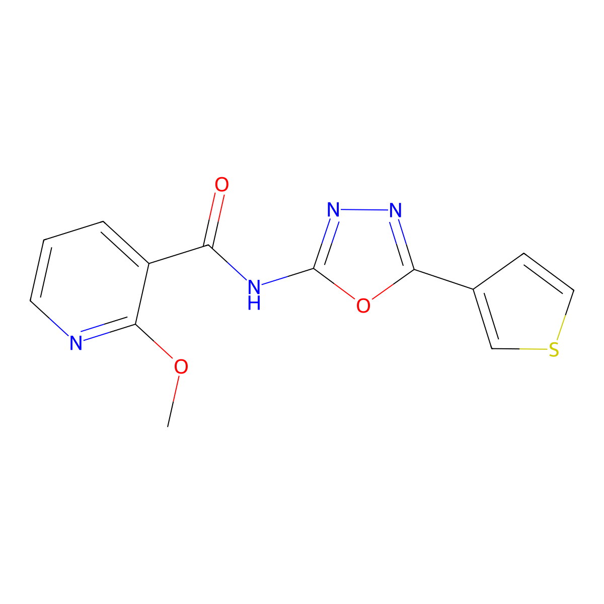 2-methoxy-N-(5-(thiophen-3-yl)-1,3,4-oxadiazol-2-yl)nicotinamide molecular structure, CAS 1323346-25-3