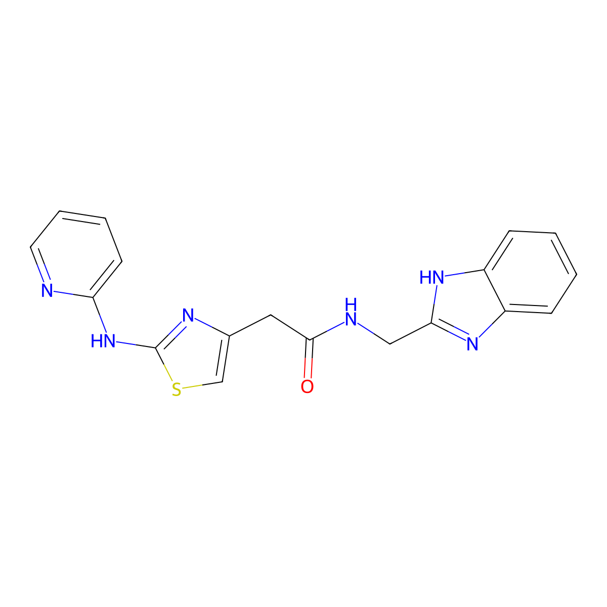 N-[(1H-1,3-benzodiazol-2-yl)methyl]-2-{2-[(pyridin-2-yl)amino]-1,3-thiazol-4-yl}acetamide molecular structure, CAS 1323347-50-7