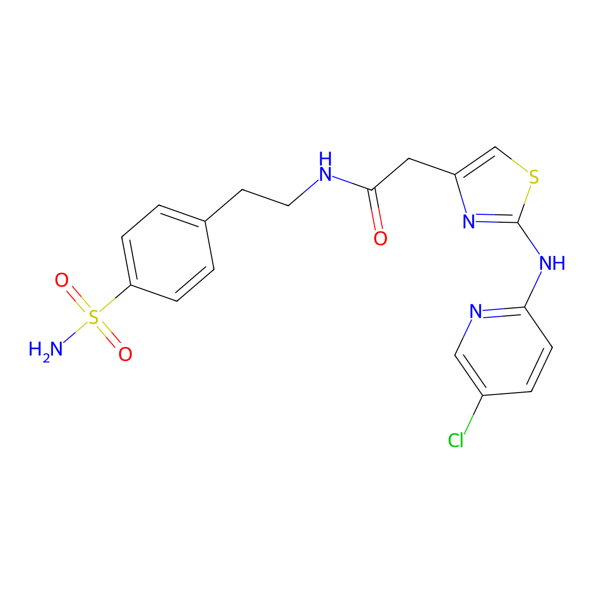 2-(2-((5-chloropyridin-2-yl)amino)thiazol-4-yl)-N-(4-sulfamoylphenethyl)acetamide molecular structure, CAS 1323348-43-1