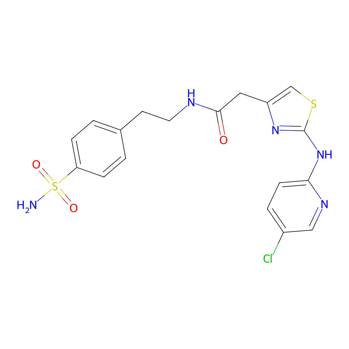 2-(2-((5-chloropyridin-2-yl)amino)thiazol-4-yl)-N-(4-sulfamoylphenethyl)acetamide molecular structure, CAS 1323348-43-1