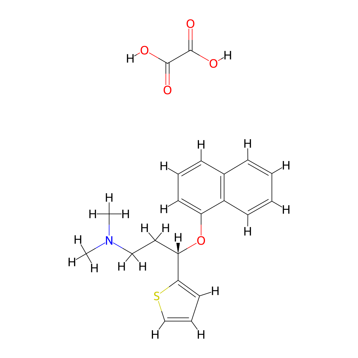 (3S)-N,N-dimethyl-3-(naphthalen-1-yloxy)-3-(thiophen-2-yl)propan-1-amine ethanedioate molecular structure, CAS 132335-47-8