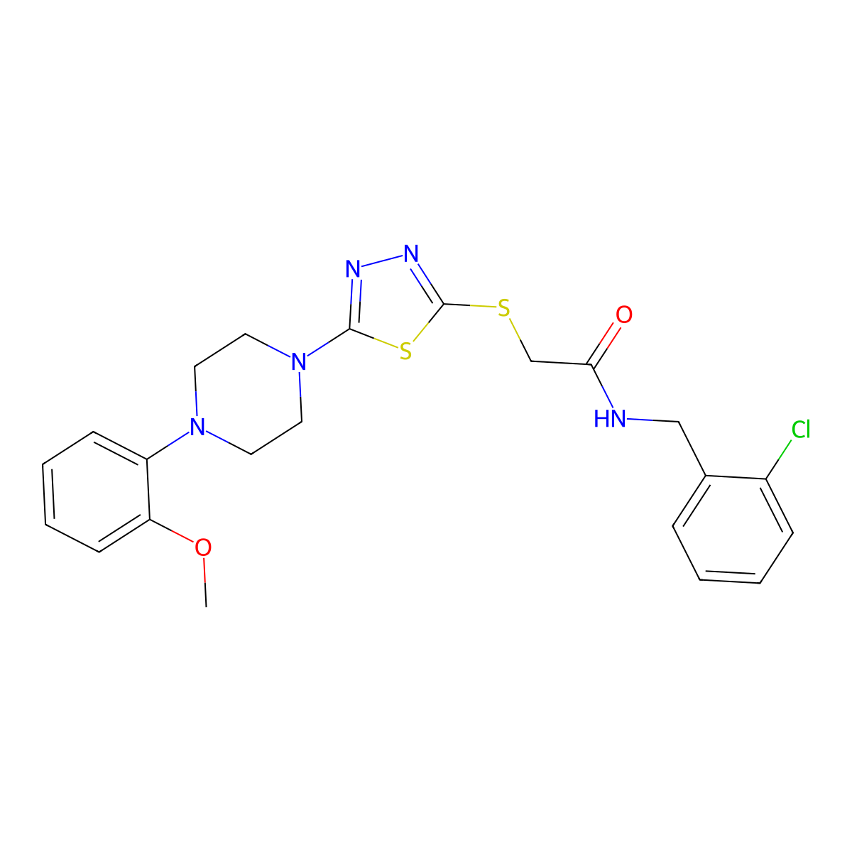N-(2-chlorobenzyl)-2-((5-(4-(2-methoxyphenyl)piperazin-1-yl)-1,3,4-thiadiazol-2-yl)thio)acetamide molecular structure, CAS 1323351-47-8